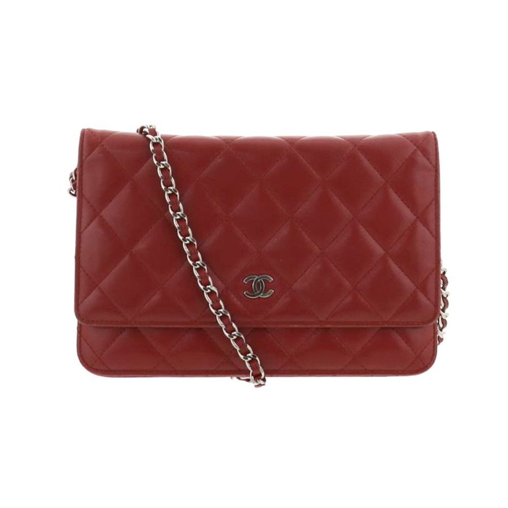 Chanel Lambskin Wallet on a Chain Red
